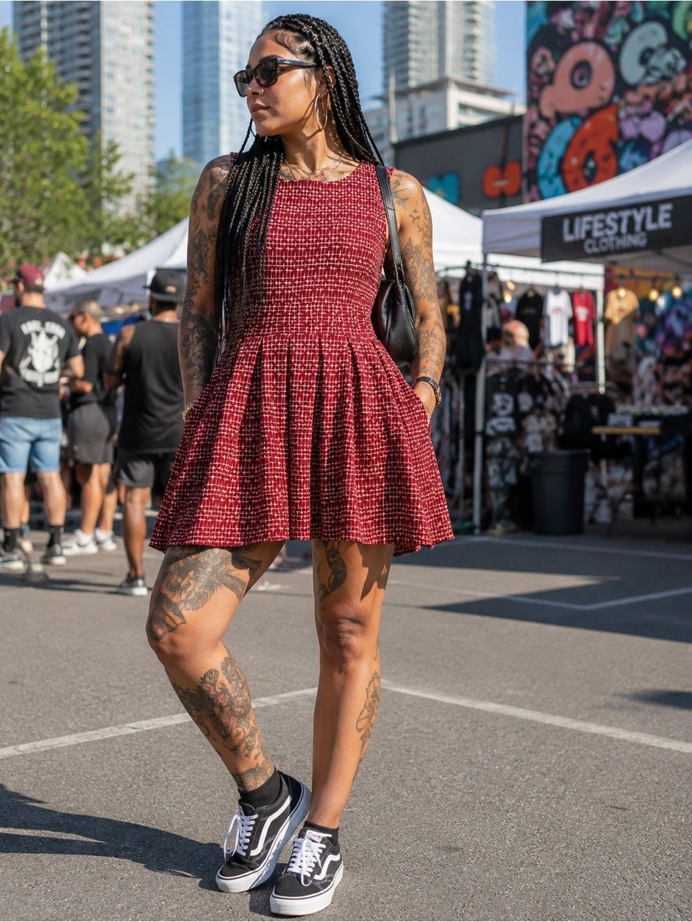Sleeveless Red and White Fit & Flare Dress